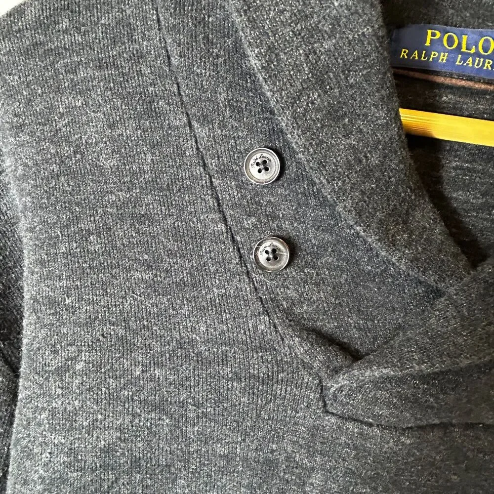 Polo Ralph Lauren Men's Charcoal Gray Shawl Collar Elbow Pads Sweater Size XL